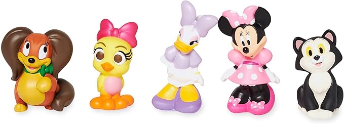 Disney Store Official Minnie Mouse Bath Toys Set - Includes 5 Detailed Toys with a Straining Storage Bucket - Bath Time Fun & Water Play Set for Kids