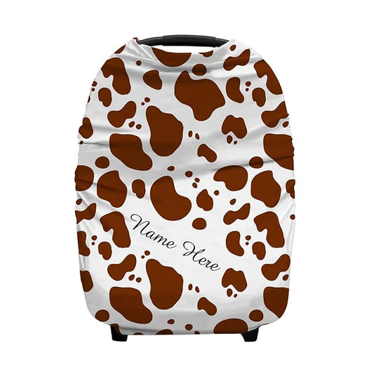 Personalized Brown Cow Spots Baby Car Seat Covers with Name, Custom Nursing Cover Breastfeeding for Babies, Carseat Canopy for Boys and Girls, Infant Stroller Cover, Breathable Carseats Cover