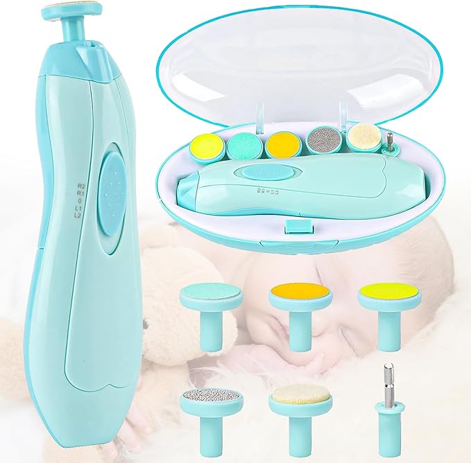 Baby Nail Electric Trimmer with with a Nail Clipper, Polish Grooming Kit with 6 Grinding Head - LED Light Safe Nail Clippers Nail File Kit for Infant Toddler or Adults Toes and Fingernails
