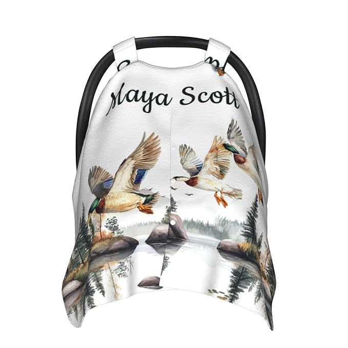 Personalized Baby Car Seat Canopy with Name – Wild Duck Theme, Custom Minky Nursing Cover for Boys & Girls, Soft Stroller Cover for Infants & Newborns, Carseat Canopy for Breastfeeding