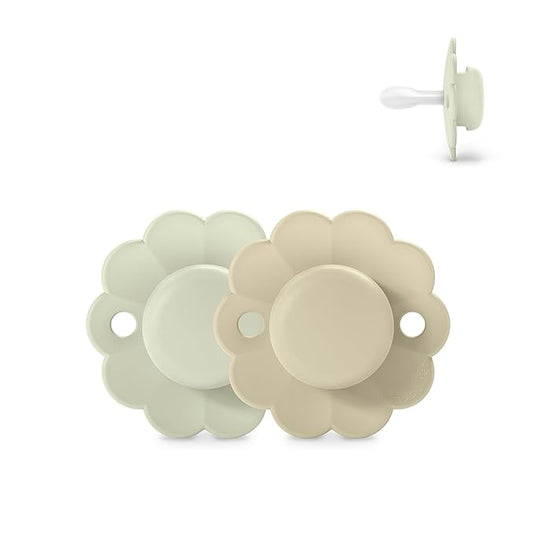 Suavinex Wonder Baby Pacifier, SX Pro Silicone Nipple, Reversible, Non Irritating Shield Design, 2 Pk Pacifiers 0-6 Months, Made in Europe, Aqua/Gray