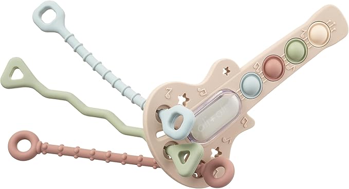 Ali+Oli Baby Guitar Pop Activity Toy – Silicone Sensory Pop Toy with Textured Teething Handles, Interactive Popping Buttons, Fine Motor Skill Toy for Babies and Toddlers