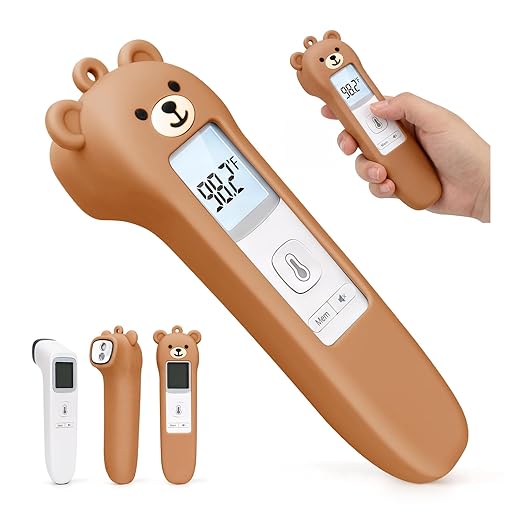 Bear Silicone Case Compatible with GoodBaby Thermometer for Adults and Kids, Cute Cartoon Thermometer Protective Case, Help Restless Baby Temperature, for Travel, Home and Outdoor (Brown)