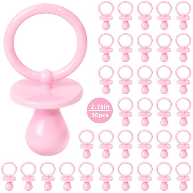 36 Plastic Pacifiers for Baby Shower Game, 2.75’’ Baby Shower Pacifiers, Pink Pacifiers Baby Shower Decoration DIY, Gender Reveal Party Table Scatter/Baby Shower Party Favors (Pink)