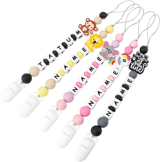 Silicone Personalized Pacifier Clip with Name - Custom Animal Pacifier Chain for Boys and Girls, Fits Most Pacifiers