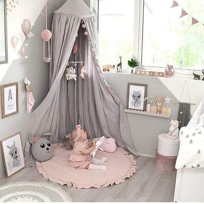 ABREEZE Baby Cotton Play Mat Soft Crawling Mat Pink Detachable Washable Game Blanket Floor Playmats Kids Infant Child Activity Round Rug Home Room Decor