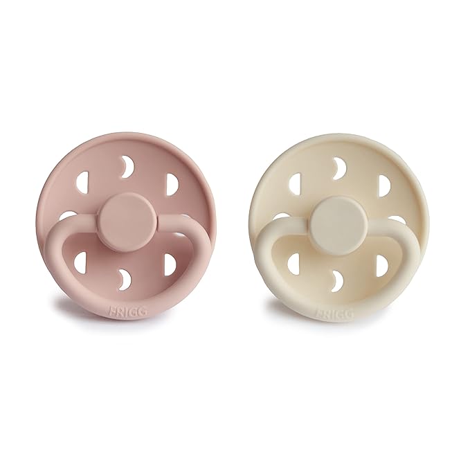 FRIGG Moon SilkySoft Silicone Baby Pacifier | Made in Denmark | BPA-Free (Blush/Cream, 6-18 Months)