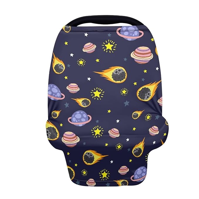 GIFTPUZZ Planet Nursing Cover for Breastfeeding, Baby Car Seat Cover, Infant Carseat Canopy Covers, Soft Breathable Stretchy Scarf, Multi-Use Stroller/High Chair Cover, Baby Shower Gifts