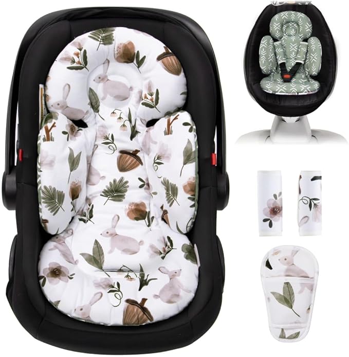 TinlyFinly Newborn Car Seat Insert, Head and Body Support, Reversible Infant Insert Compatible with Baby Carseat, Stroller, Mamaroo Swing, Rocker, Bassinet, Bouncer. Baby Car Seat Cushion - Rabbit