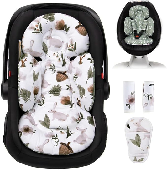 TinlyFinly Newborn Car Seat Insert, Head and Body Support, Reversible Infant Insert Compatible with Baby Carseat, Stroller, Mamaroo Swing, Rocker, Bassinet, Bouncer. Baby Car Seat Cushion - Rabbit