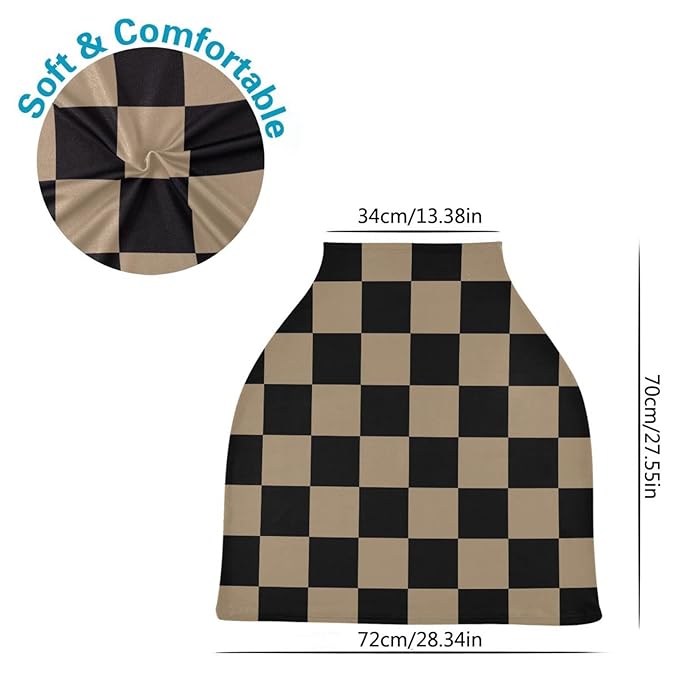 Retro Black Checkered Baby Car Seat Covers Geometric Square Plaid Carseat Canopy Soft Infant Stroller Cover Nursing Breastfeeding Covers for Girls Boys Newborn Fit Summer Spring Autumn