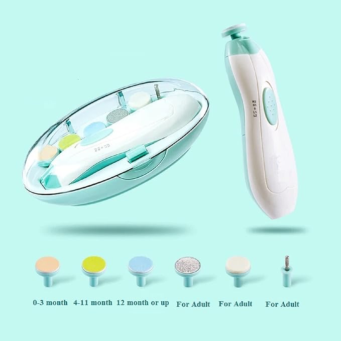 Baby Nail File Electric Nail Trimmer - Jaybva Safe Baby Nail Clippers Cutter for Newborn Children Toddlers Kids with LED Light Blue and Green