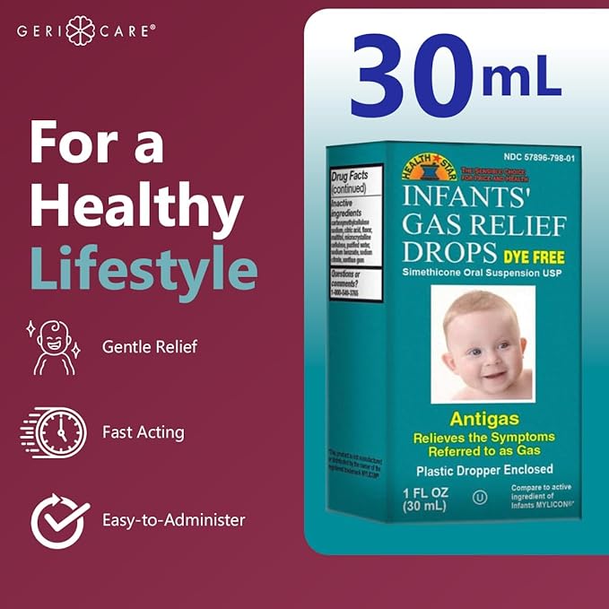GeriCare Infants’ Gas Relief Drops Simethicone Drops for Infants, Relieves Stomach Discomfort, Safe & Gentle 20mg Drops, Child Anti-Gas 1 Fl Oz (Pack of 4)