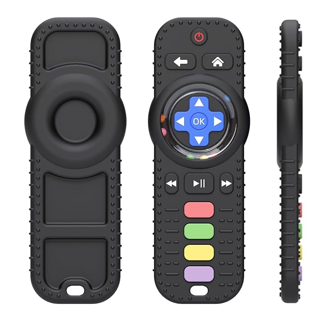 Fu Store Silicone Baby Teether Toys for 0-12 Momths 3-24 Months Infant Toddlers TV Remote Control Rattle Teethers for Babies Chew Toys Teething Relief Soothe Babies Gums, Black