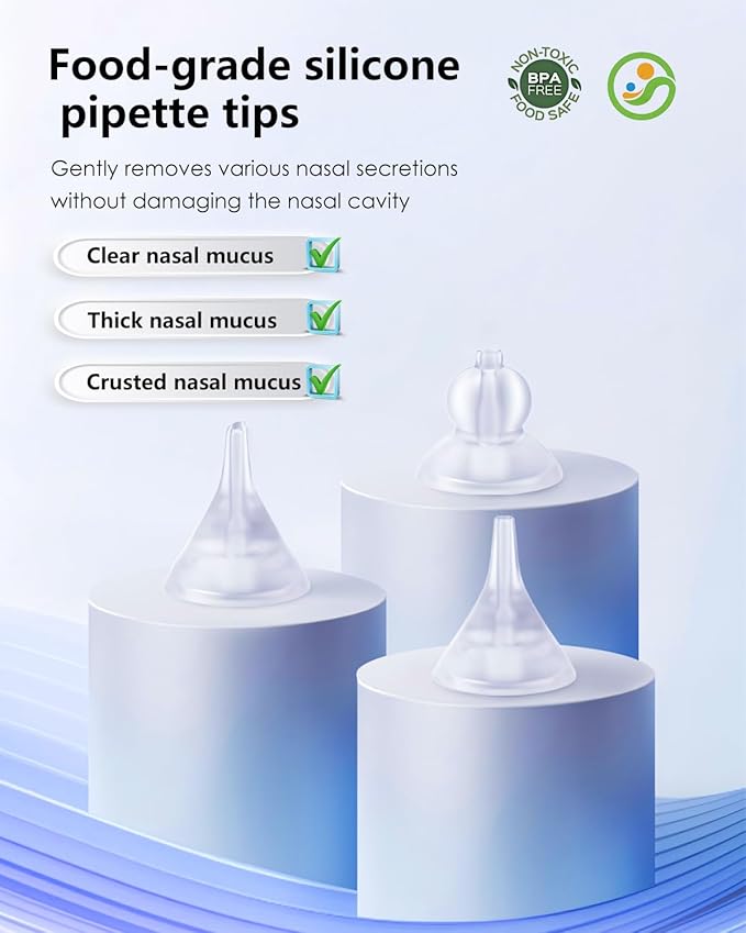 Nasal Aspirator for Baby,Baby Nose Sucker,Electric Nasal Aspirator for Baby,for Relieving Nasal Congestion,Nose Cleaner with 3 Silicone Tips,Adjustable Suction Level,Music and Light Soothing Function
