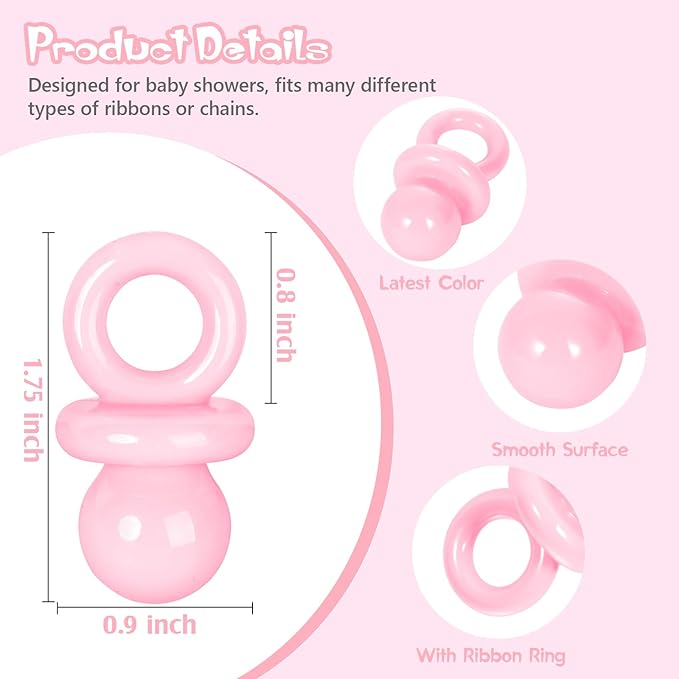 24 Pcs Baby Shower Pacifiers, 1.75 Inch Plastic Pacifiers for Baby Shower Game Girl, Bulk Pacifier for DIY Decoration, Gender Reveal Table Scatter, Hunt Game Props, Party Favors(Pink)