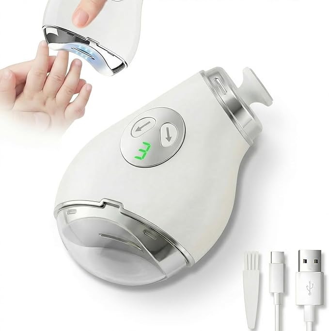 Electric Nail Clippers, Safe Automatic Nail Trimmer with LED Light & 3 Speeds, Quiet USB Rechargeable Electric Nail File with Built-in Nail Clipping Storage for Nail Art, Kids, Senior & Adult, White