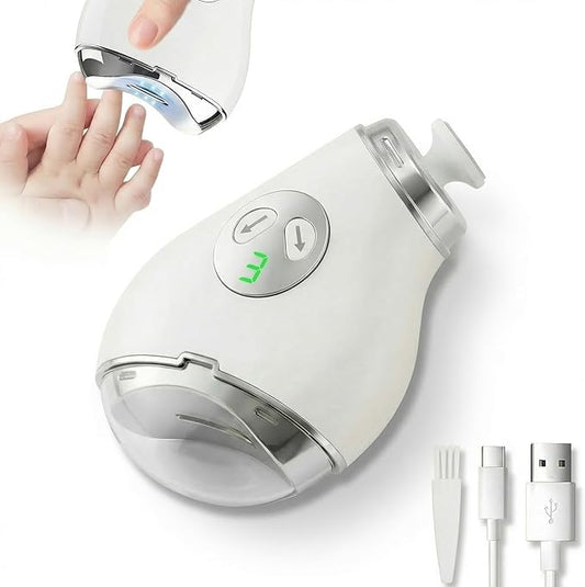 Electric Nail Clippers, Safe Automatic Nail Trimmer with LED Light & 3 Speeds, Quiet USB Rechargeable Electric Nail File with Built-in Nail Clipping Storage for Nail Art, Kids, Senior & Adult, White