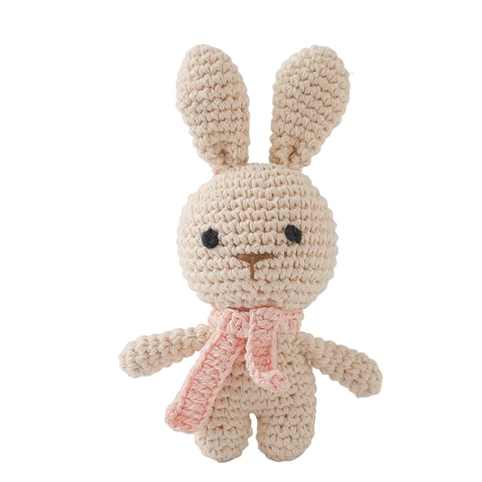 Crochet Sensory Rattle for Baby Early Development - Amigurumi Grip Toy - Soft Cotton Texture Shaker for Fine Motor Skills & Tactile Play - Newborn Essentials (Bunny & Giraffe)