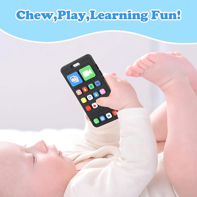 Baby Silicone Teething Toys, Phone Teether Toys for Toddlers 3-18 Months, Boys Girls Babies Teething Toy, Baby Chew Toy, Freezer BPA Free