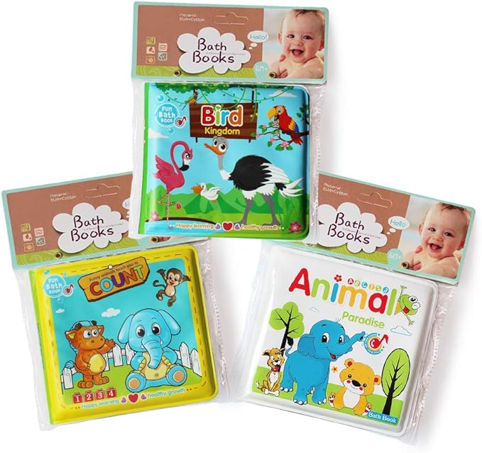 Baby Bath Books-3PCS,Bathtub Toys Floating Waterproof Educational Bath Toy Books for Toddlers-Animal Books,Count Books,Bird Books for Bath time