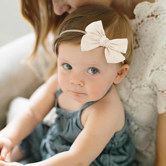AQOKKA Baby Girl Headbands with Bows Soft Nylon Newborn Toddler Hairbands Handmade Baby Hair Accessories for Infant Girls Kids