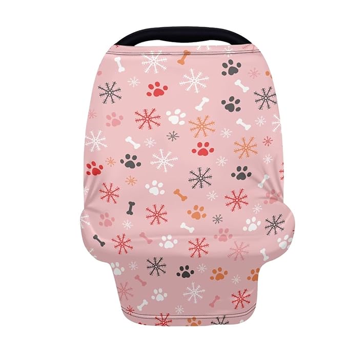 AFPANQZ Pink Snow Stretchy Baby Car Seat Covers for Boys Girls Infant Car Canopy Spring Autumn Winter Snug Warm Breathable Windproof Open Peep Top Universal Fit