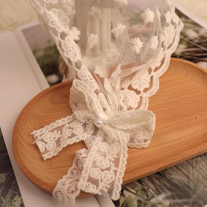 Baby Girls Lacy Bow Headband Soft Breathable Lace Hairband for Toddlers Infant Baptism Christening Beanie Cap Wide Turban Wedding Party Shower Gifts (Style 5)