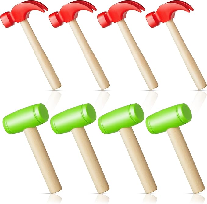 Deekin Toy Hammer Simulation Small Wooden Plastic Maintenance Tools Hammers Educational Toys Party Gift for Teens Girls Boys School Birthday Games Party Supplies(16 Pcs,2 Style Toy Hammer)