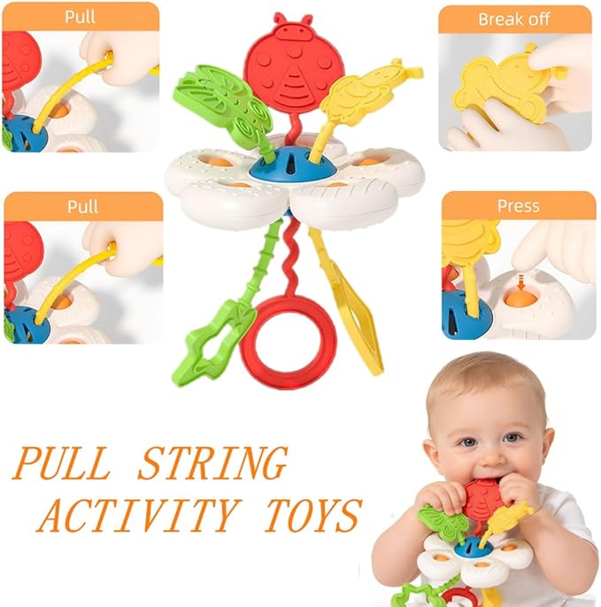 Baby Toys 6-12 Months, Montessori Toys for 1 Year Old, Silicone Pull String Teether Toy, Stacking Building Blocks Infant Toddler Toy 0-3, Shape Bin Sensory, Baby Boys&Girls Gifts Set
