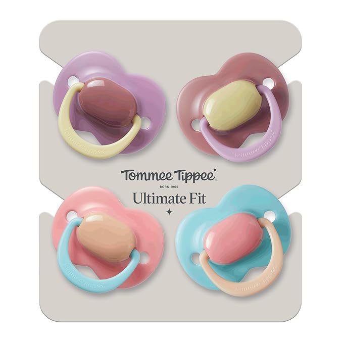 Tommee Tippee Ultimate Fit Pacifiers, 18-36 Months, Extra Air Holes, Symmetrical Nipple and Shield, 100% BPA Free Silicone, Dishwasher and Sterilizer Safe, Pink and Purple, Pack of 4