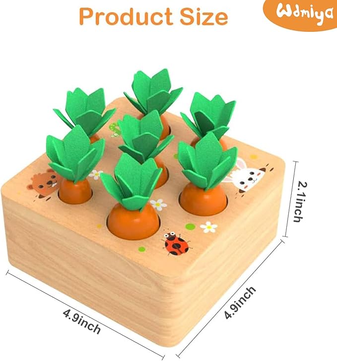 Wdmiya Montessoritoys for 1 Year Old, Wooden Toys Developmental Shape Sorting & Matching Puzzle Carrots Harvest Game, Birthday Gifts for Toddlers Babies Boys and Girls 6-12 Months Christmas