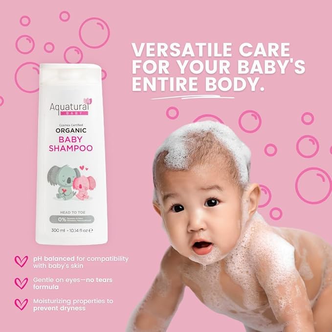 Organic Baby Shampoo, Plant-Based, Vegan & Gentle, Moisturizing, Baby Essentials for Newborn and Toddler, Suitable for All Skin Type 10.14 Fl Oz