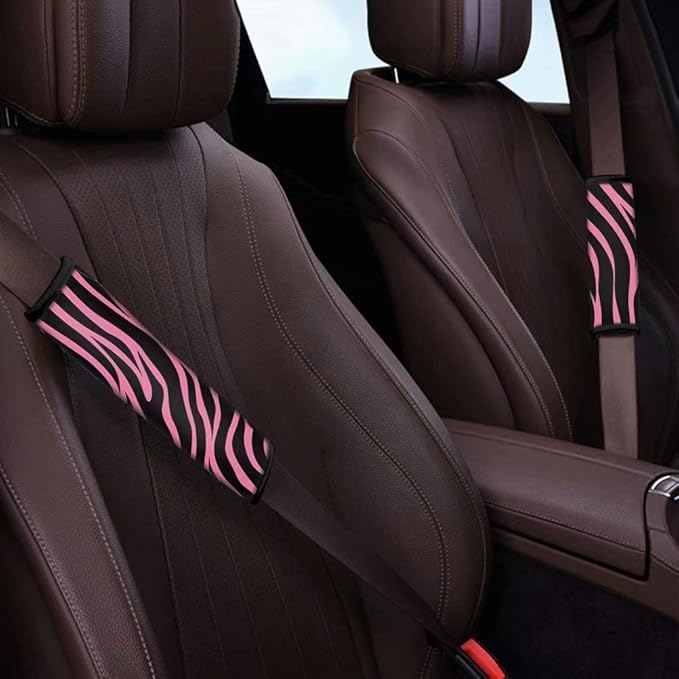 AFPANQZ Pink Zebra Auto Seat Belt Cover Pads for Men Women 2 Piece Safety Seatbelt Pad Cushion Universal Fit for Truck Vans Sedans SUVs Shoulder Strap Pads Black Pink Stripes