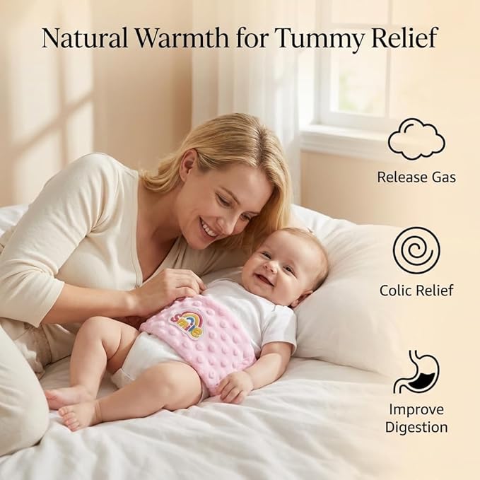 Colic and Gas Relief for Newborns and Infants, Flaxseed Heated Tummy Wrap, Microwaveable Baby Swaddling Belt with Warmth, Natural Relief for Upset Stomach in Babies and Toddlers(Pink)