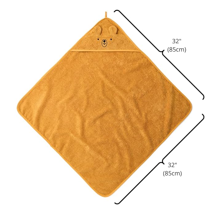 Hooded Baby Towels - 100% Organic Cotton Baby Bath Towels for Baby Boy, Baby Girl, 32" x 32" Super-Soft and Absorbent Baby Towels for Newborn (Bear - Autumn Yellow)
