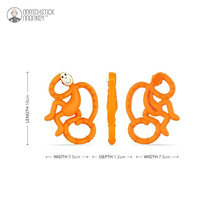 Matchstick Monkey Silicone Mini Teether & Gel Applicator – Silicone Baby Teether, Easy-to-Grip, BPA-Free, Supports Self-Soothing & Early Brushing, 3 Months+, 4 Inches, Orange