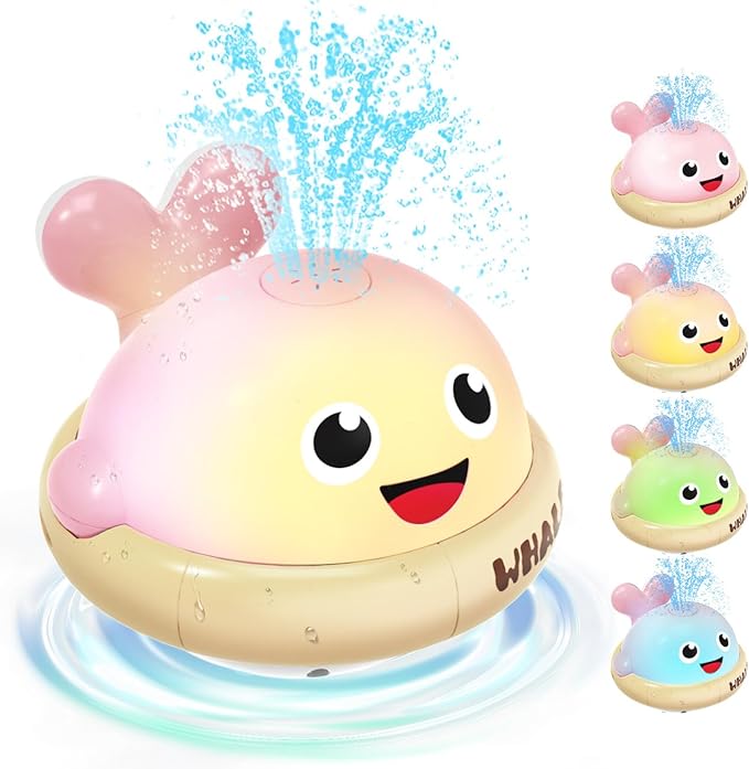 Rechargeable Glowing Whale, Water Sprinkler Bath Toy, Multi-Color Changing Lights & Sprayer for Toddlers 1-3, Outdoor Pool Bathtub Toys Baby Kids, Birthday Gift Boys Girls Age 1 2 3 Year Old