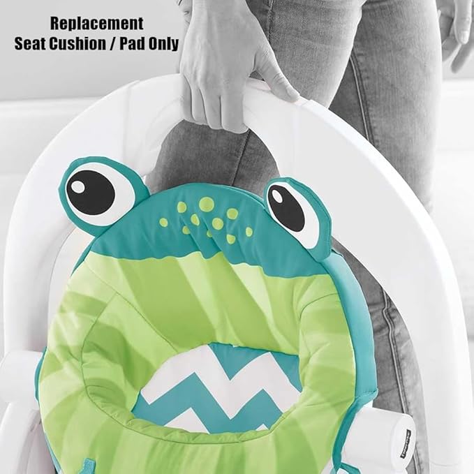 Mattel Replacement Part for Fisher-Price Sit-Me-Up Baby Floor Seat - FWY43 ~ Replacement Seat Cushion/Pad ~ Green and White Frog Print Chevron Pattern, Green, BLue, White, Black