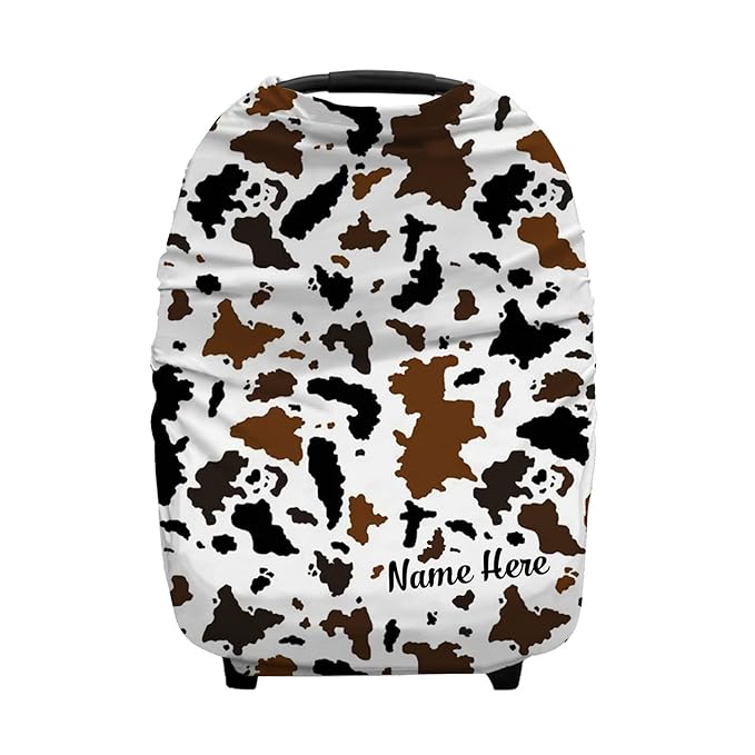 Personalized Baby Car Seat Cover for Boys Girls, Custom Nursing Covers for Breastfeeding with Name, Infant Stroller Cover, Baby Carseat Canopy for Newborn, Multiuse Car Seat Canopies, Cow Stripes