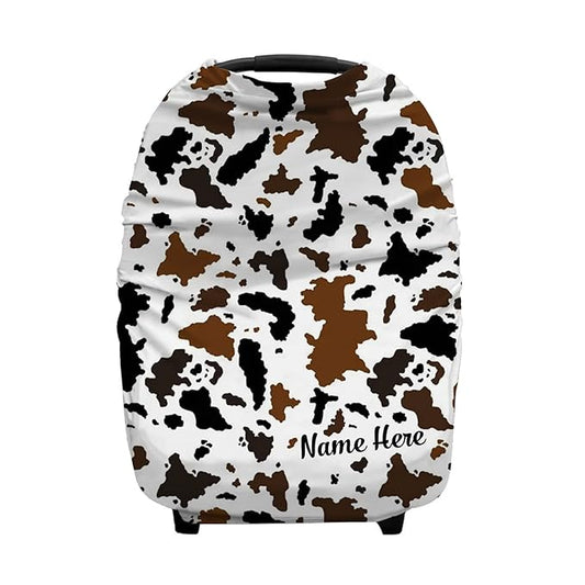 Personalized Baby Car Seat Cover for Boys Girls, Custom Nursing Covers for Breastfeeding with Name, Infant Stroller Cover, Baby Carseat Canopy for Newborn, Multiuse Car Seat Canopies, Cow Stripes