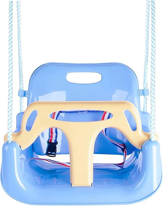 3-in-1 Swing Anti-flip Snug & Detachable for Toddler to Teenager Macarons Color Outdoor Patio Play (Light Blue Chair+Yellow Handrail)