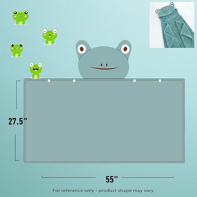 Toddler Baby Bath Towel with Hood 27.5"X55" Ultra Absorbent Soft Cozy Comfort Bathrobe Blanket, 0-6 Years Infant Shower Towel for Girls & Boys(Greenish-Blue)