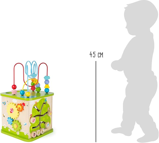 Small Foot 10605 Wooden motoric Cube with Five Sides of Fun, incl. motoric Loops and Ball Track, Multi