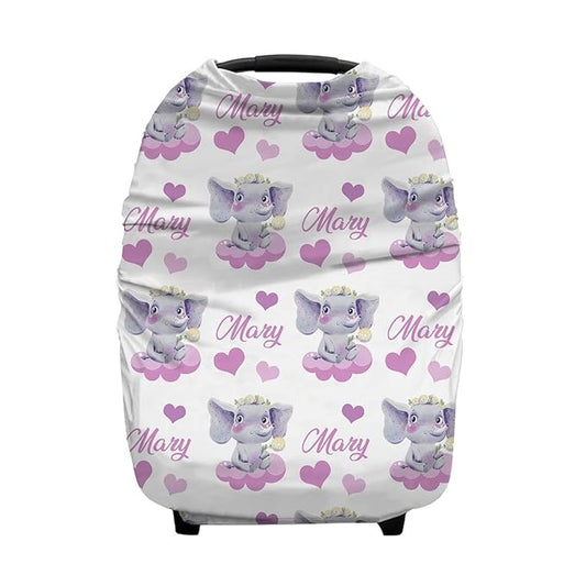 Personalized Watercolor Elephant Cloud Baby Car Seat Covers with Name, Custom Nursing Cover Breastfeeding for Babies, Carseat Canopy for Girls, Infant Stroller Cover, Breathable Carseats Cover