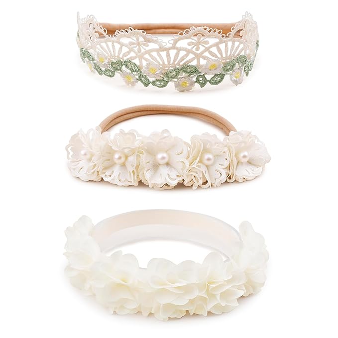 Baby Girl Floral Headband Nylon Flower Crown Elastic Hairband 3pcs Hair Accessories Gift for Girls (9557-001)