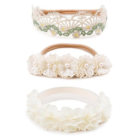 Baby Girl Floral Headband Nylon Flower Crown Elastic Hairband 3pcs Hair Accessories Gift for Girls (9557-001)