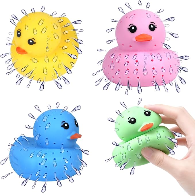 4 PCS Ducks Water Balls, Sensory Stress Relief Floating Pool Toys for Kids, Water Splash Balls Toddler Swim & Bath Toys, Christmas Goodie Bag Fillers for Babies