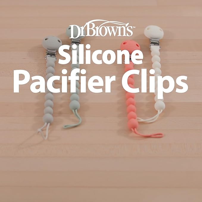 Dr. Brown's Silicone Pacifier Clips, Universal Fit Strap for Pacifiers, Pink/Ecru, BPA Free, 0-18 Months, 2-Pack