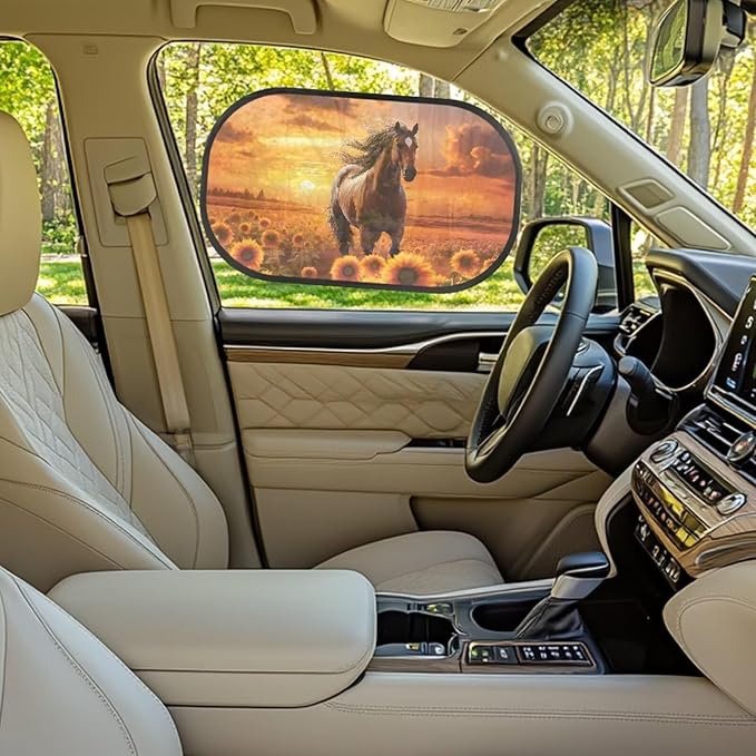 Bulopur Sunflower Horse 2 Pack Window Shades for Car UV Protection Breathable Car Seat Sun Protection Easy to Install Mesh Back Window Sun Shades for Car